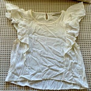 White Rayon short ruffled cap sleeve top size small